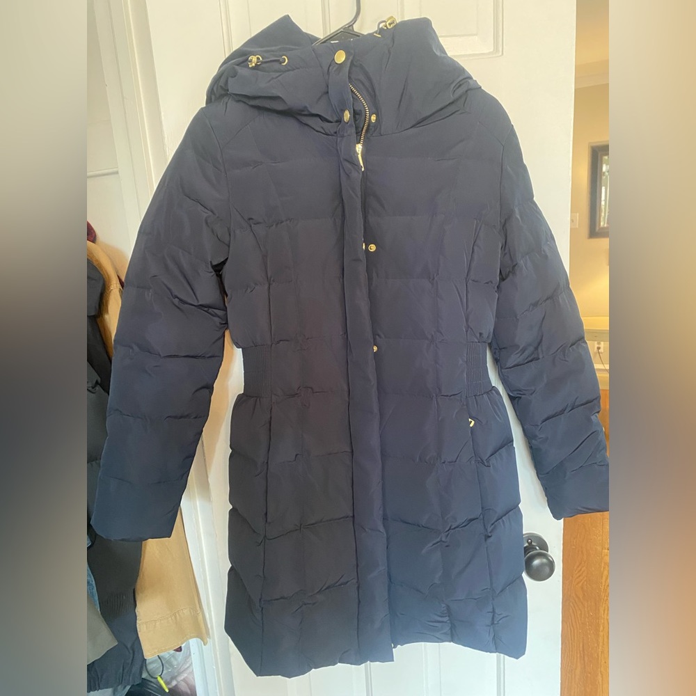 Coke Haan Navy Hooded Puffer Coat